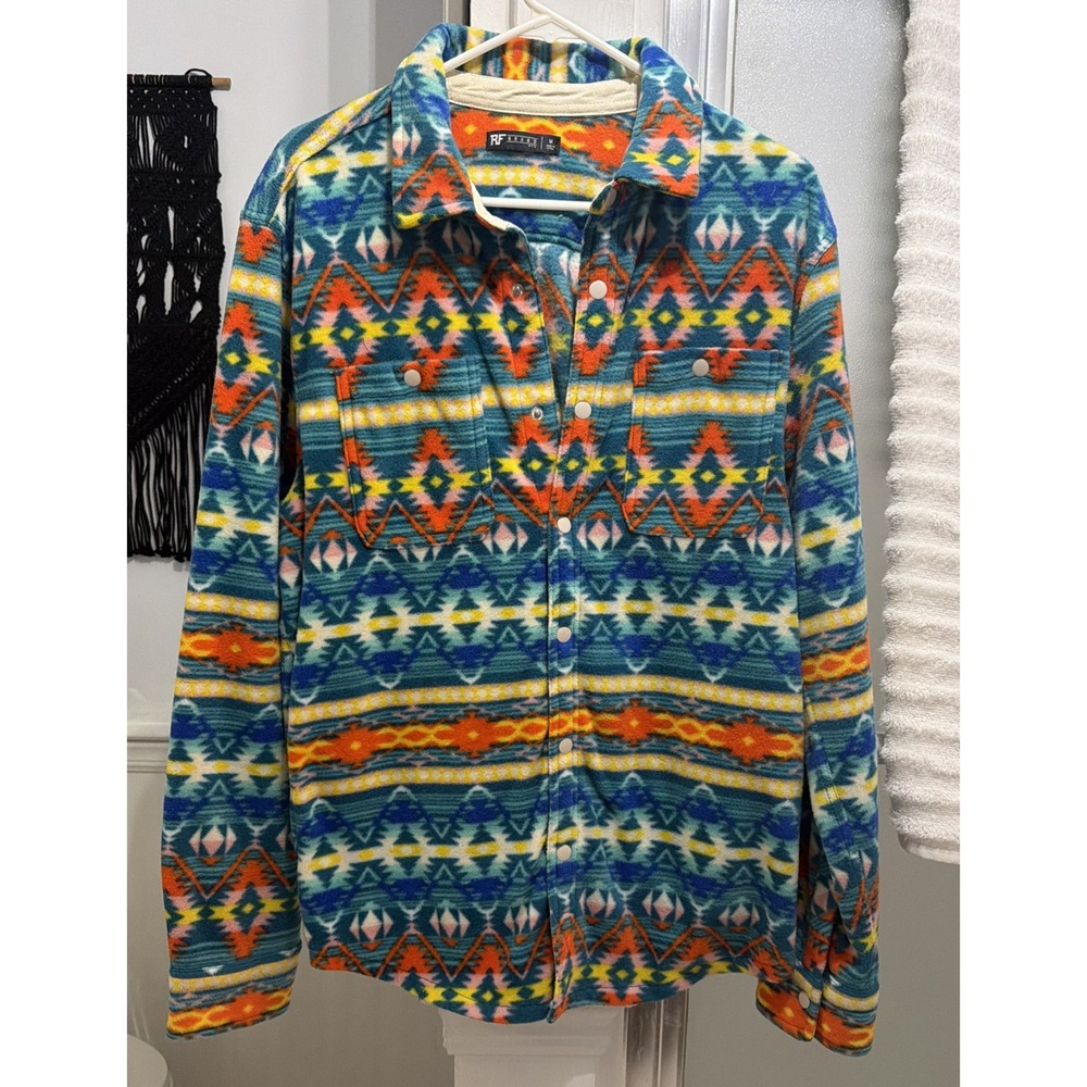 RF Women's M Southwestern Aztec Fleece Snap Front Shirt Jacket Shacket Boho